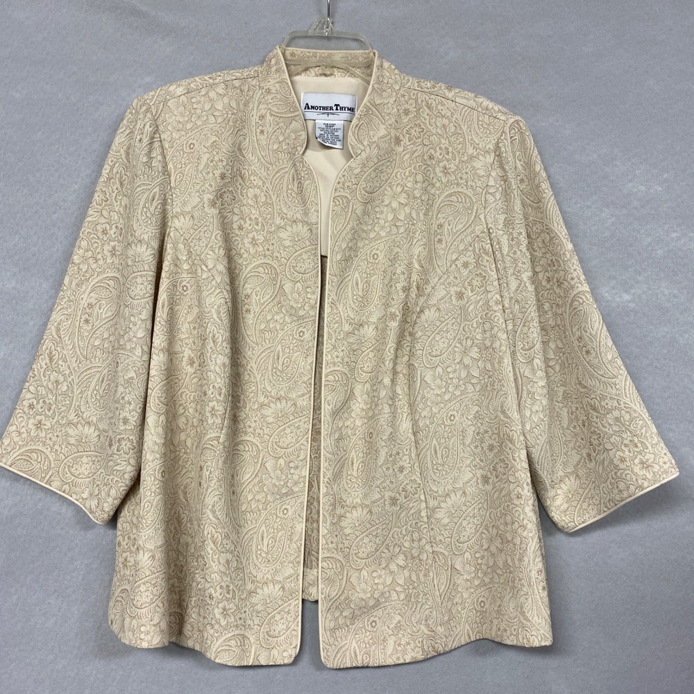 Another Thyme Blazer Women's 18WP Cream Beige Paisley Floral 3/4 Sleeve Jacket